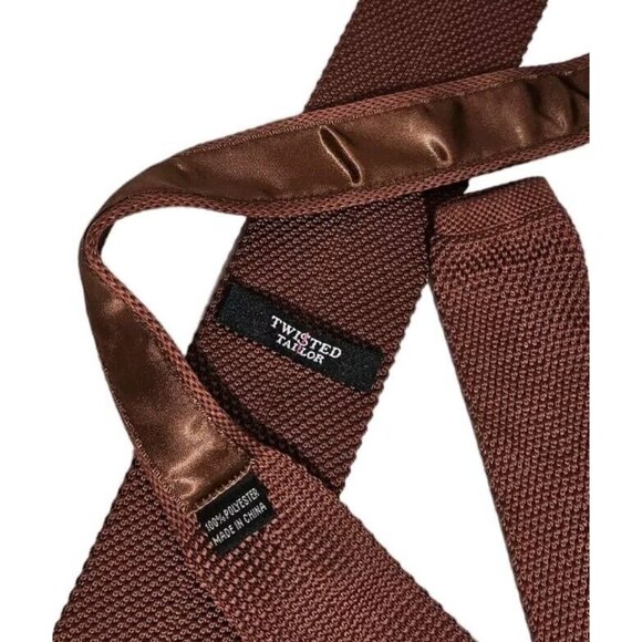 TWISTED TAILOR Men's Polyester Knit Necktie DESIGNER Tie Solid Brown W:2.6" EUC - Picture 4 of 5